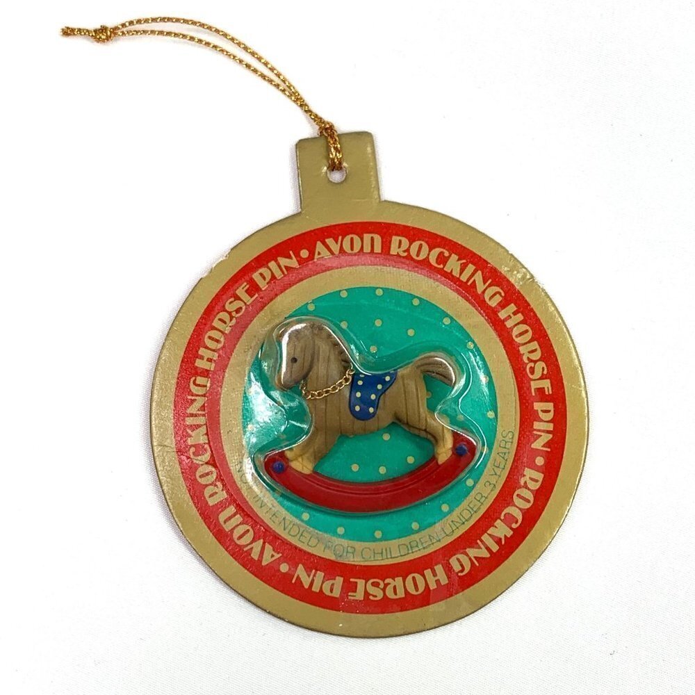 Vintage Avon Pin Rocking Horse In Christmas Ornament Box 1985 Old Stock